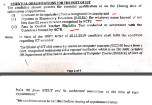 Eligibility for JBT Chandigarh 