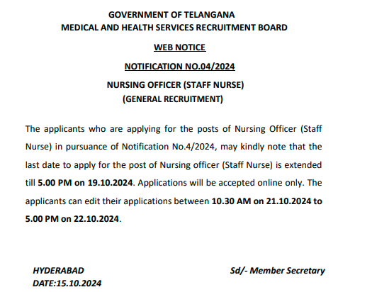 Telangana Staff Nurse Recruitment